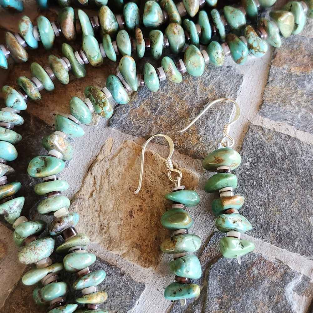 Sterling Silver Genuine Turquoise 2 strand Necklace Set - Picture 8 of 17